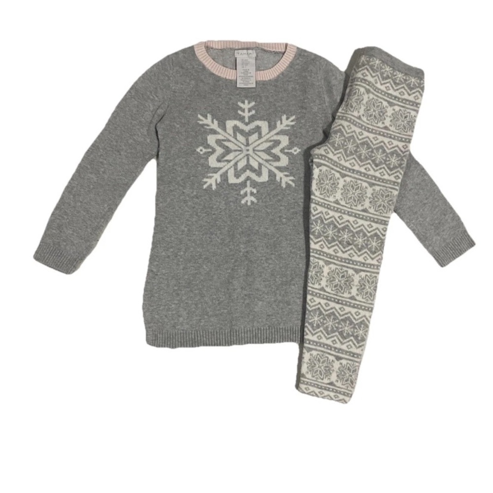 Tahari Girls Size 4 Gray/White Snowflake Sweater & Leggings Set